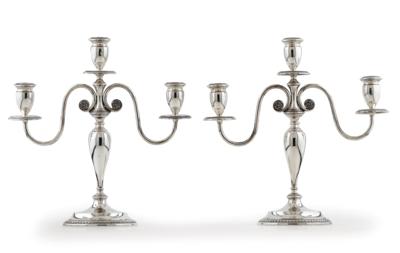 A Pair of Three-Light Candleholders by Buccellati, - Silver
