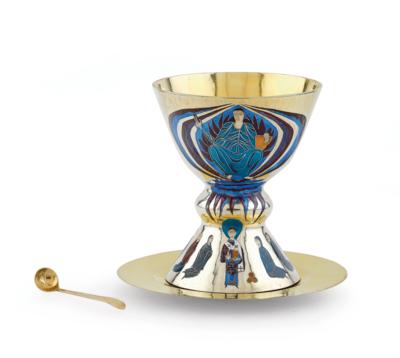 A German Enamelled Chalice with Paten, - Argenti