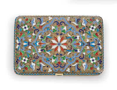 Moskauer Cloisonné Tabatiere, - Silber