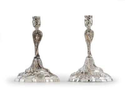 A Pair of Augsburg Candleholders, - Silver