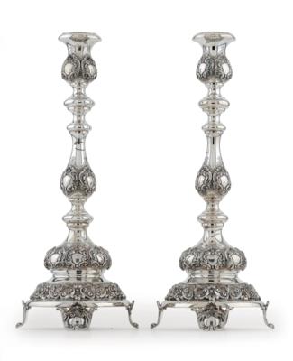 A Pair of Candleholders, - Silver