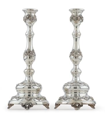 A Pair of Candleholders, - Silver