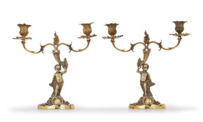 A Pair of London Two-Light Candleholders, - Argenti