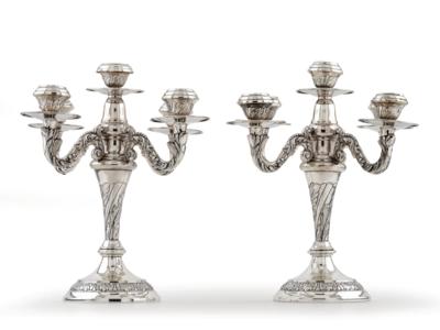 A Pair of Spanish Five-Arm Candelabra, - Silver