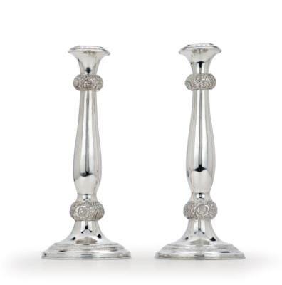 A Pair of Viennese Biedermeier Candleholders, - Silver