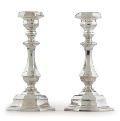 A Pair of Viennese Candleholders, - Silver