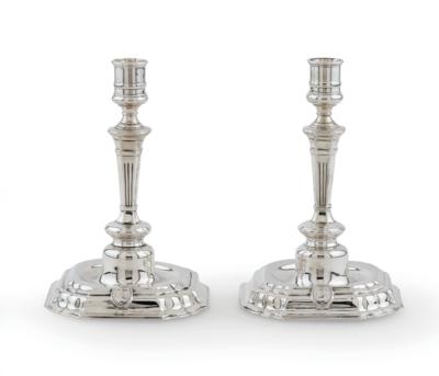 A Pair of Viennese Maria Theresa Candlesticks, - Argenti
