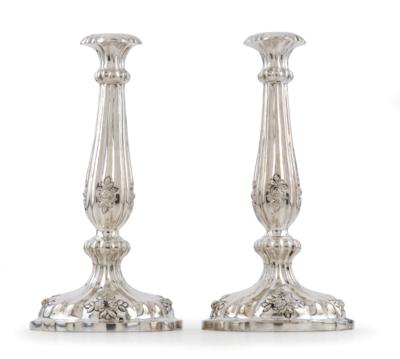 A Pair of Viennese Late Biedermeier Candleholders, - Silver