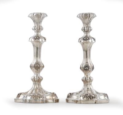A Pair of Viennese Late Biedermeier Candleholders, - Silver