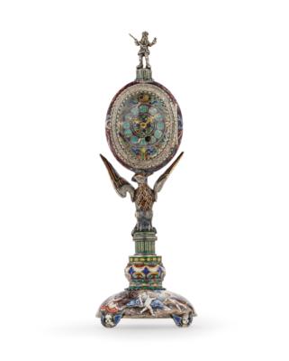 A Viennese Table Clock with Enamelling, - Silver