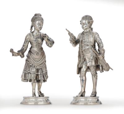Wolfgang Amadeus Mozart and His Sister Nannerl - 2 Statuettes, - Stříbro