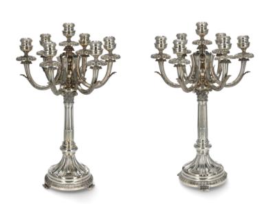 A Pair of Imposing Seven-Light Candelabra, by Buccellati, - Silver
