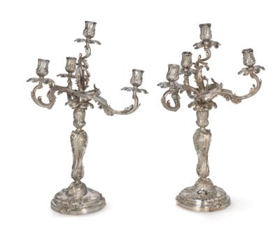 A Pair of Four-Light Parisian Candelabra by Cardeilhac, - Argenti