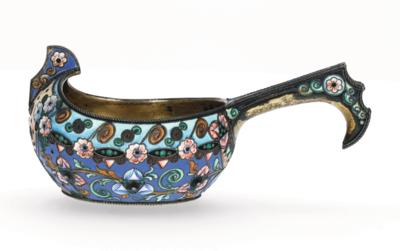 A Muscovite Cloisonné Kovsh, - Stříbro