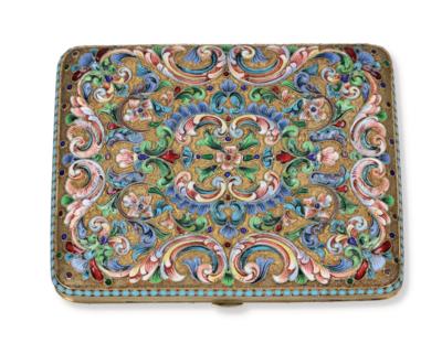 Moskauer Cloisonné Tabatiere, - Silber