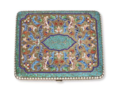 Moskauer Cloisonné Tabatiere, - Silber