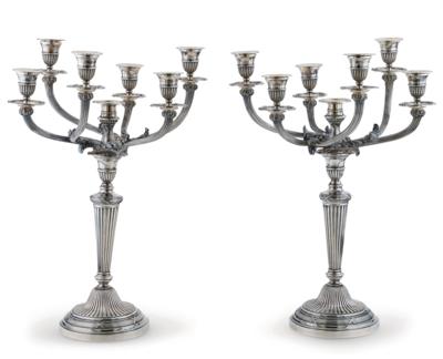 A Pair of Seven-Light Parisian Candelabra, by Odiot, - Silver