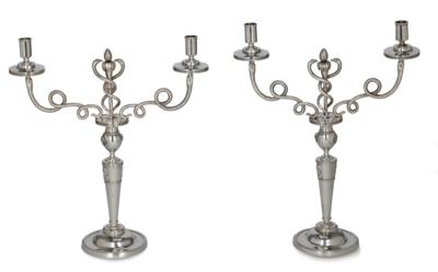 A Pair of Augsburg Empire Candleholders with Two-Light Inserts, - Argenti
