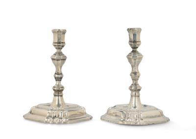 A Pair of German Candleholders, - Silver