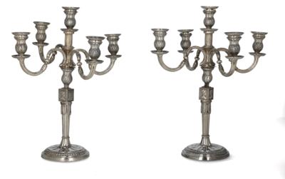 A Pair of Dutch Candleholders with Five-Arm Girandole Inserts, - Silver