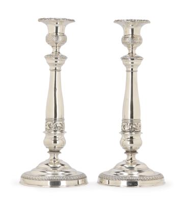 A Pair of Milanese Candleholders, - Silver