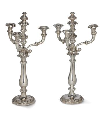 A Pair of Viennese Candelabra with Four-Light Girandole Inserts, - Silver