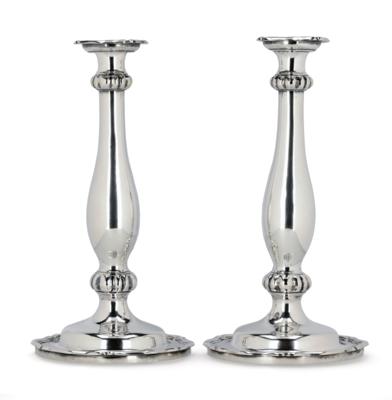 A Pair of Viennese Late Biedermeier Candleholders, - Silver