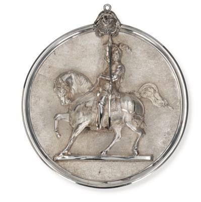 A Relief Depiction of a Knight on Horseback, - Silver