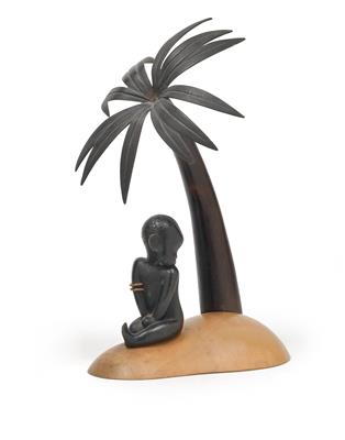 A native child on an island with palm tree, - Stile Liberty e arte applicata del XX secolo