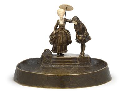 Peter Tereszczuk, Visiting card tray with gallant couple, - Stile Liberty e arte applicata del XX secolo