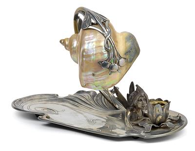 Lampada da tavolo con candelabro ed elfo, - Jugendstil e arte applicata del XX secolo