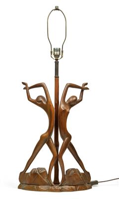Lampada da tavolo con coppia di figure danzanti, - Jugendstil e arte applicata del XX secolo