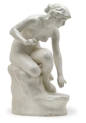 E. Tell, Female Nude seated on a rock base, - Jugendstil and 20th Century Arts and Crafts