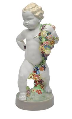 A figure of a walking putto with garland of flowers, - Jugendstil e arte applicata del XX secolo