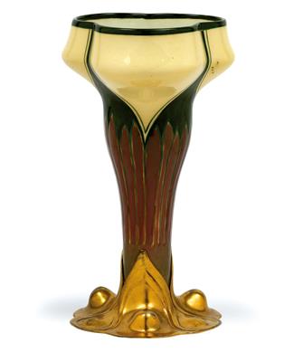 Vase in vergoldeter Metallfassung, - Jugendstil und angewandte Kunst des 20. Jahrhunderts