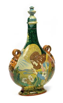 Schraubflasche mit Maskaronhenkeln, - Jugendstil und Kunsthandwerk des 20. Jahrhunderts