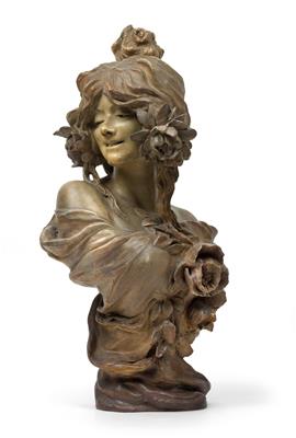 Cherc, a Goldscheider bust of a girl with flowers in her hair, - Secese a umění 20. století