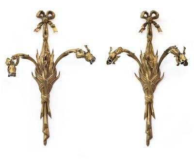 A pair of wall lamps with bows and iris flowers, - Jugendstil e arte applicata del XX secolo