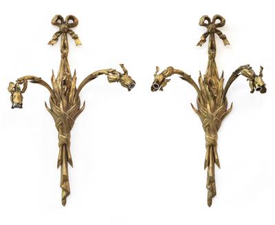 A pair of wall lamps with bows and iris flowers, - Secese a umění 20. století