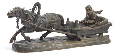 Friedrich Gornik (Prävali 1877-1943 Vienna), a bronze group of a horse-drawn sleigh, - Jugendstil and 20th Century Arts and Crafts