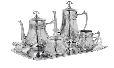 A WMF five-piece coffee and tea service no. 105, - Jugendstil e arte applicata del XX secolo