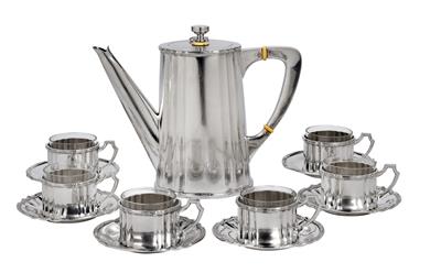 A mocha pot with 6 cups with saucers, - Jugendstil e arte applicata del XX secolo