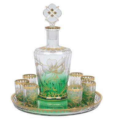 Harrach'sche Glasfabrik, a nine-piece liqueur set, - Jugendstil e arte applicata del XX secolo
