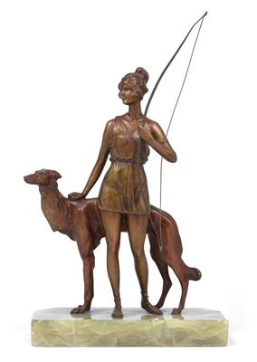 Bruno Zach, Diana with bow and greyhound, - Jugendstil e arte applicata del XX secolo