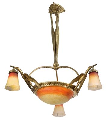 A chandelier “Cigognes” by Verrerie Schneider, - Jugendstil e arte applicata del XX secolo