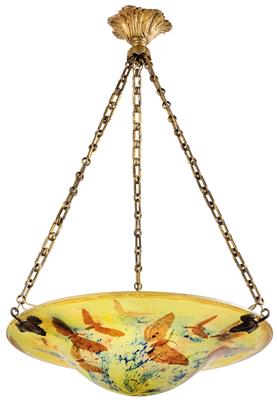 An overlaid and etched three-arm ceiling lamp with butterflies by Gallé, - Jugendstil and 20th Century Arts and Crafts