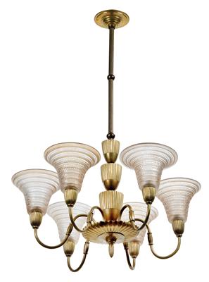 A six-arm chandelier “Cytise” with shades by René Lalique, - Jugendstil e arte applicata del XX secolo