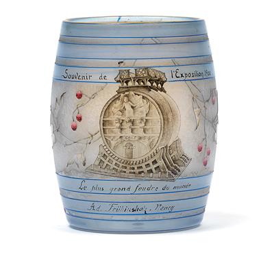 An overlaid and etched vase in the form of a barrel by Daum, - Secese a umění 20. století