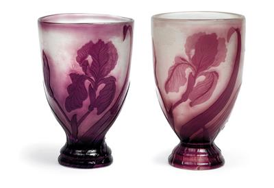 Two overlaid and etched vases decorated with iris by Gallé, - Jugendstil and 20th Century Arts and Crafts