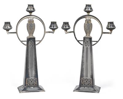 A pair of WMF three-arm girandoles no. 83, - Jugendstil e arte applicata del XX secolo